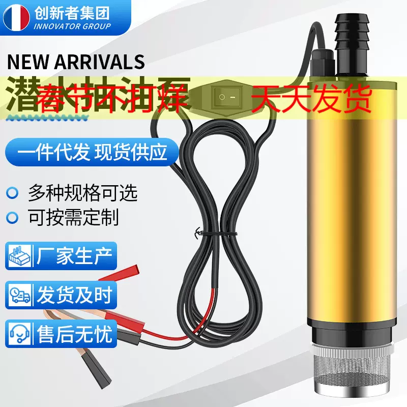 电动直流加油泵柴油泵潜水抽油泵12v小油泵点烟器鱼缸换水抽水机
