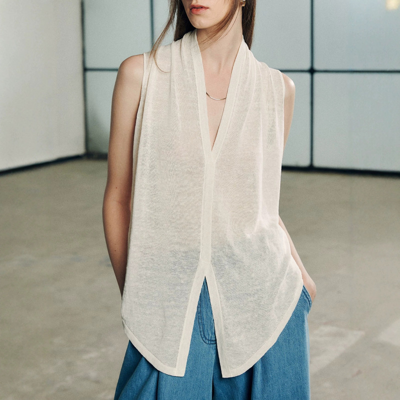 Highly Recommended by Others: Consinee Natural Dark Floral Silk Linen Paper-Thin Lazy Shoulder-Draped Knit Vest Highly Recommended by Others: Consinee Natural Dark Floral Silk Linen Paper-Thin Lazy Shoulder-Draped Knit Vest