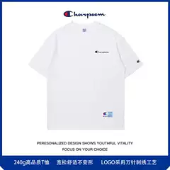 Champion Graffiti 2025 Summer Heavyweight 240g Cotton Couple Loose Fit Tee with Embroidered Logo Short Sleeve T-Shirt for Men
