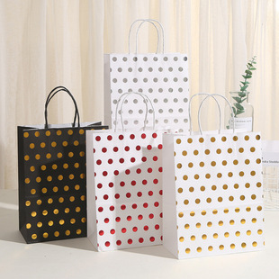 New Fashionable Polka Dot Hot Stamping Kraft Paper Bag Simple Design Shopping Tote Bag Holiday Party Gift Packaging Bag