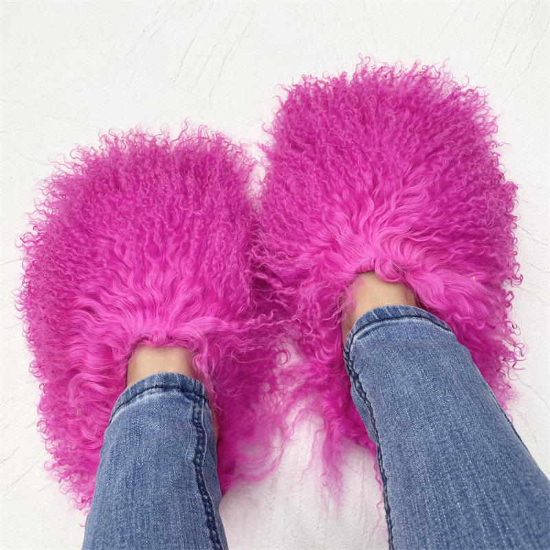 Foreign trade cross-border new beach wool slippers fur one warm snow boots Mongolian fur slides