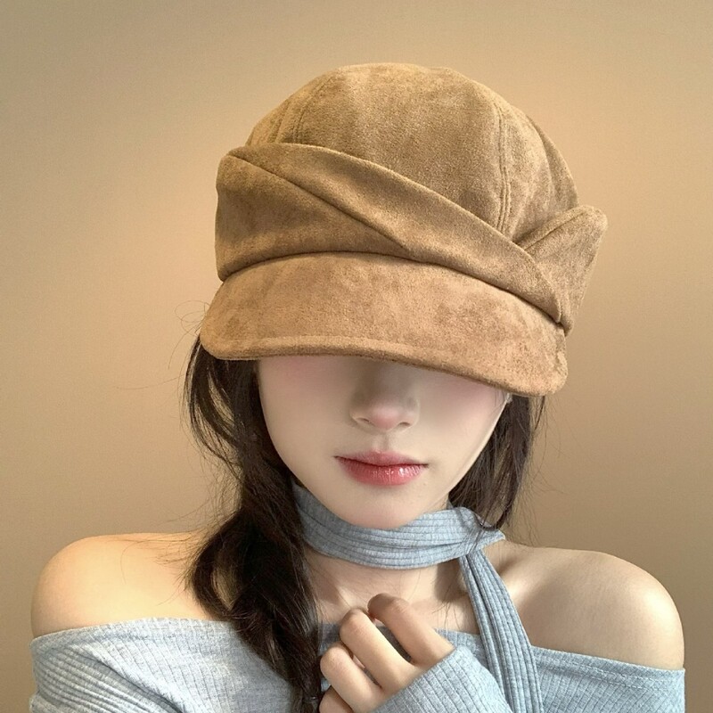 韩系美拉德色系秋冬加厚保暖贝雷帽女复古显脸小软帽檐鸭舌帽素颜|undefined