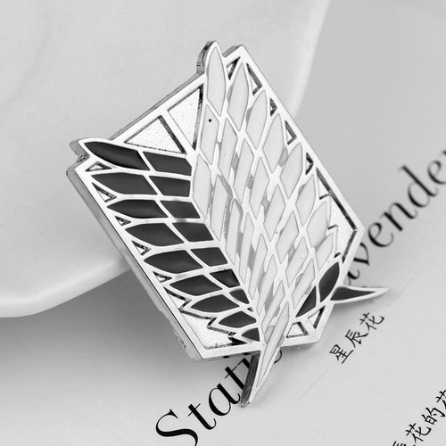 Movie and TV series themed pins, Attack on Titan series, multi-style brooches, metal pins with horsehair wings and sword designs.