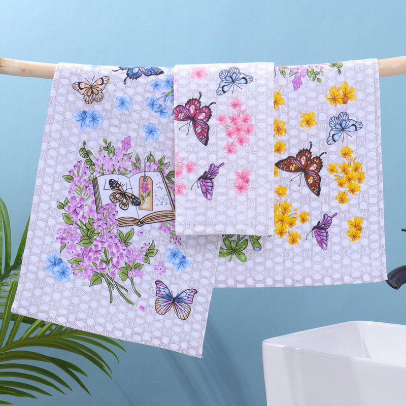 Customized Model - Wholesale New Cross-Border Fabric Printed Towels, Soft, Thick, Absorbent, Home Use, Small Size, Pure Cotton Material
