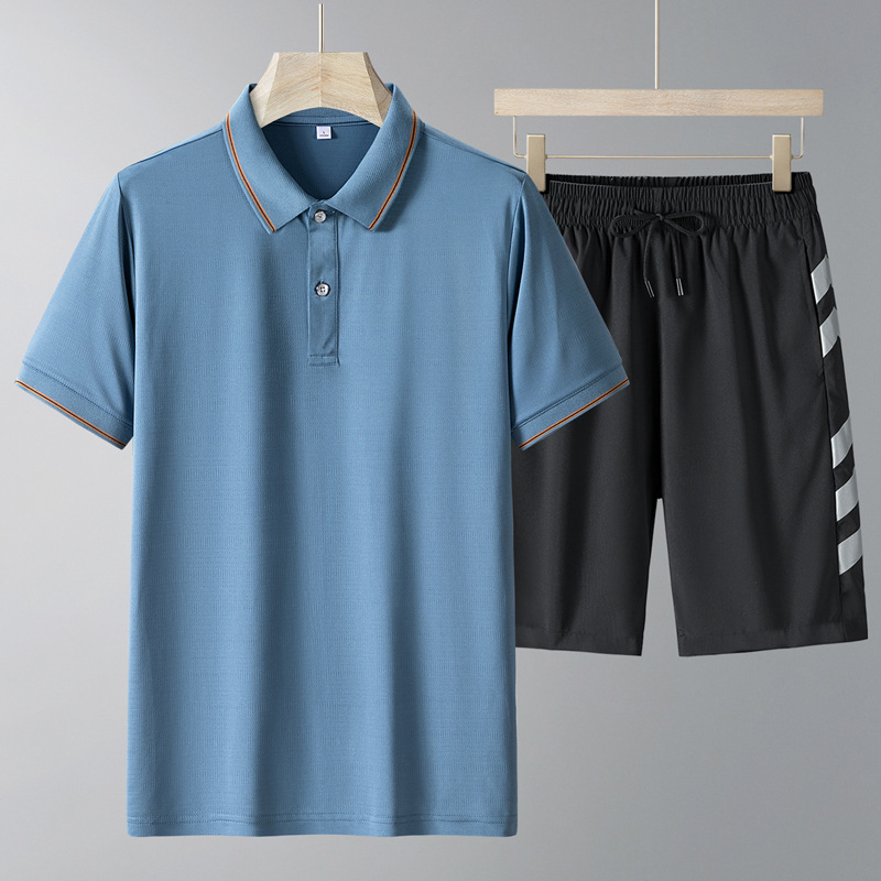 Traje de manga corta de mediana edad para hombre papá de verano seda de hielo pantalones cortos de secado rápido solapa polo ropa deportiva casual de dos piezas