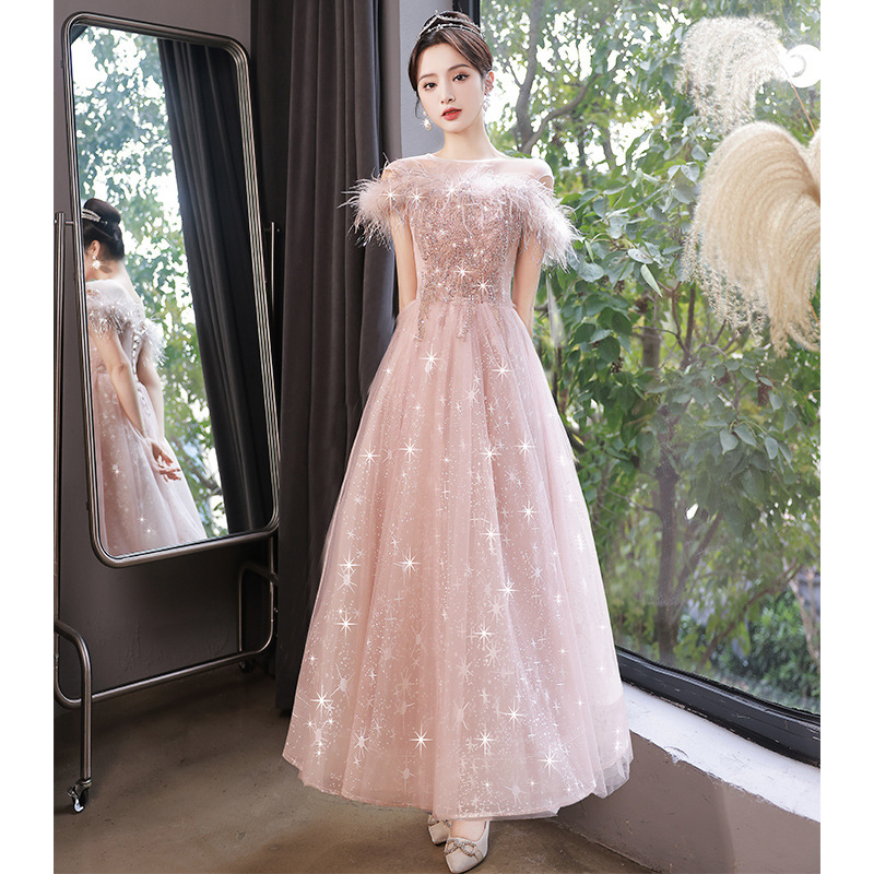 Vestido de noche para mujer 2026, nuevo estilo, lujo ligero, estilo nicho, ceremonia para adultos, estilo bosque, rosa, princesa fugaz, cumpleaños, boda