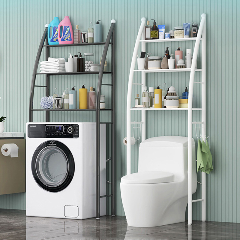 No-Drill Floor-Standing Bathroom Storage Rack for Washing Machine and Toilet