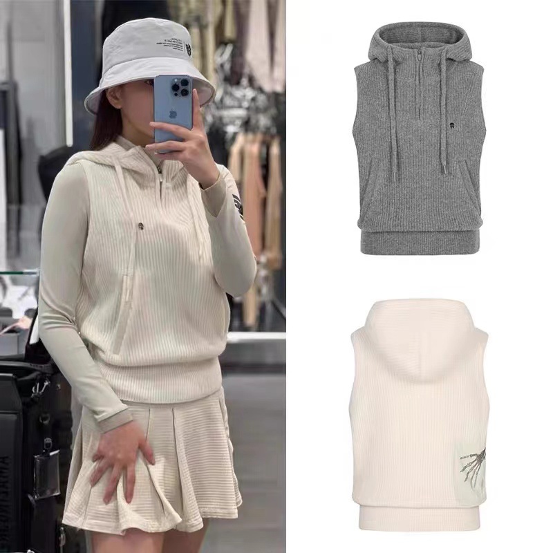 Autumn and Winter Korean Golf Men's and Women's Versatile Hooded Drawstring Vest Fashionable Sports Casual Warm Sleeveless Jacket
