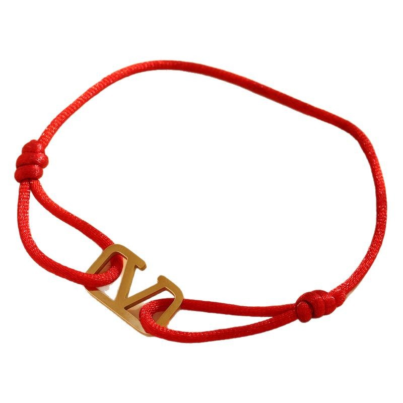 Nueva venta caliente simple cuadrado en forma de V hueca cuerda de mano tejida moda para mujer pulsera de acero inoxidable de nicho joyería