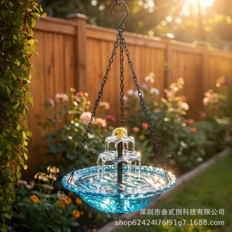 Cross-Border In-Stock Items Hanging Bird Bath Fountain Solar-Powered Waterfall Hanging Bird Bath Fountain