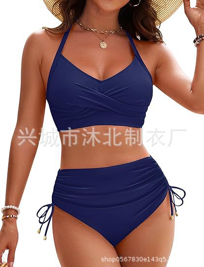 Bikini de Cintura Alta con Cintas Cruzadas de Nailon para Natación image 14