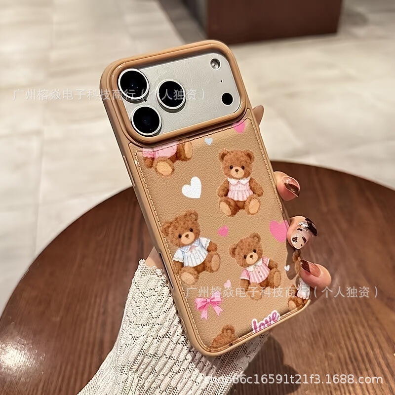 Teddy Bear Case Suitable for Apple 17 Pro Max Phone Case Ip16 Raised Leather Texture 15 New Model 14/13 Simple 12/11