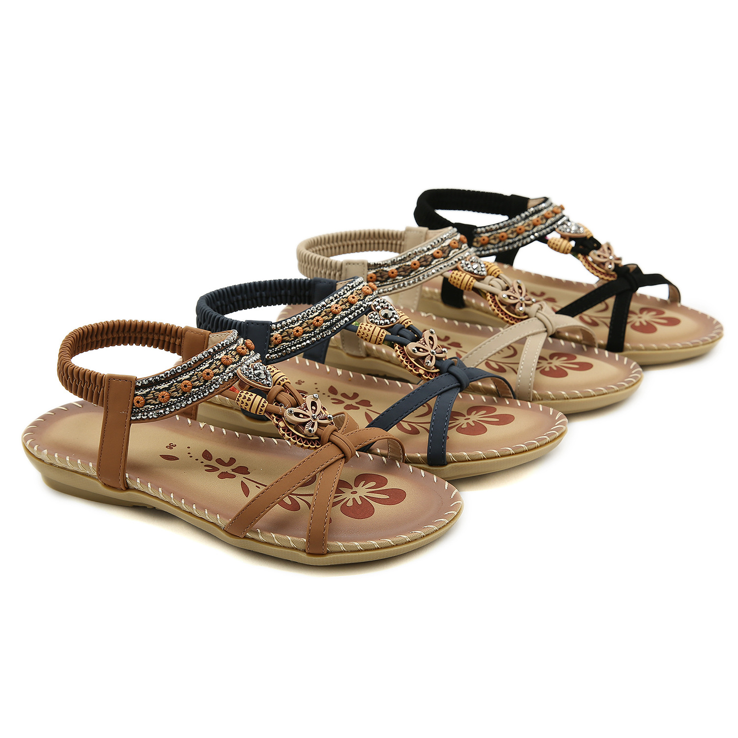 Bohemian style classic women's shoes outdoor beach sandals plus size flat handmade beaded shoes Amazon cross-border