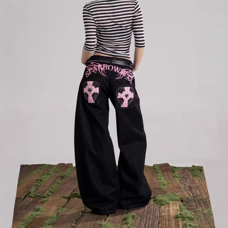 American Retro Embroidered Spider Jeans for Men and Women, Slim Fit, Slightly Flared, Zipper Design, Niche Pants, Trendy on Instagram