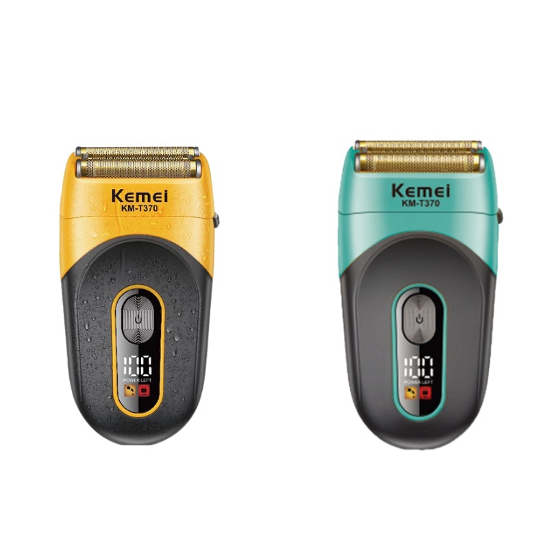 Afeitadora eléctrica Kemei modelo transfronterizo KM-T370 con pantalla digital, rasuradora recíproca de tres cuchillas y recortadora de barba.