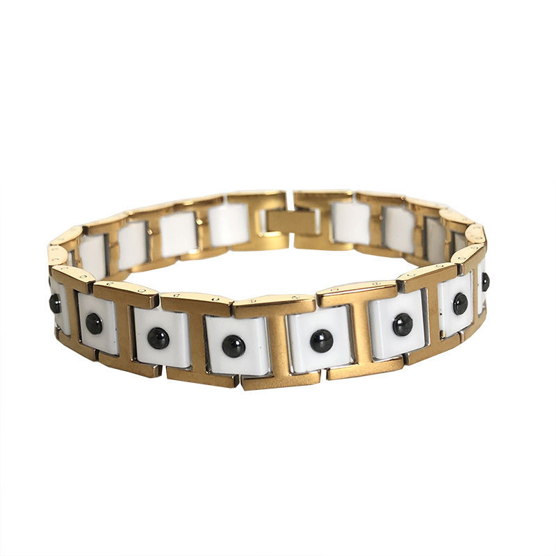 La Nueva joyería europea y americana enumeró el oro de acero Titanium con la vieja pulsera magnética de los hombres de cerámica blancos de moda de la pulsera de los hombres