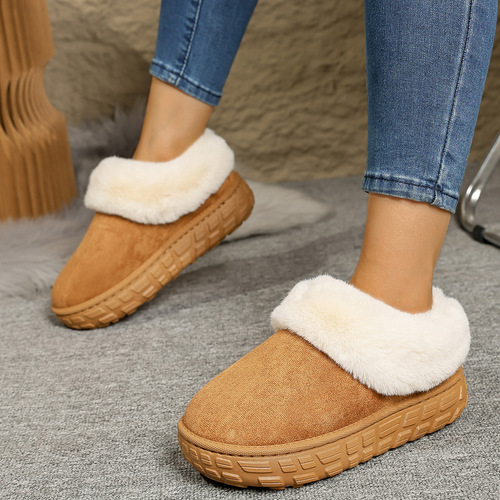 Women's Thick Sole Snow Boots with Plush Material - Winter New Arrival, Fleece Lined, Thick Warm Padding, Leather and Fleece Combined Breadth