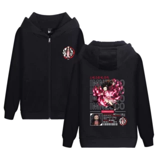跨境新款Demon Slayer鬼灭之刃  加绒连帽衫拉链情侣卫衣