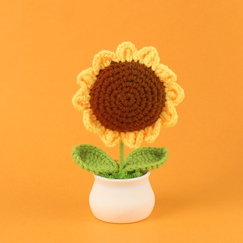完成品クロスボーダーニットウールひまわり鉢植え造花研究デスクトップ装飾品卒業子供の日の小さなギフト|undefined