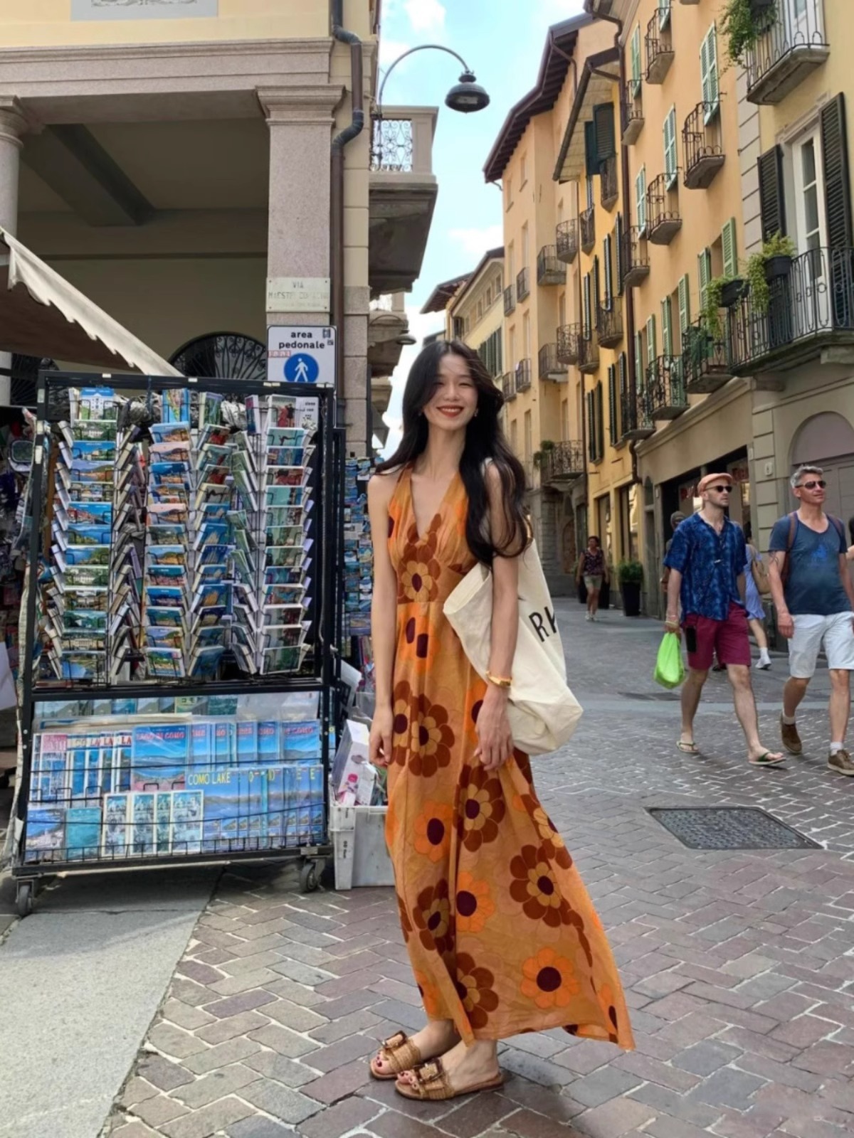 Suitable for Traveling to Thailand, Beach Vacation Elegant Printed V-Neck Dress Bohemian Beach Dress Summer