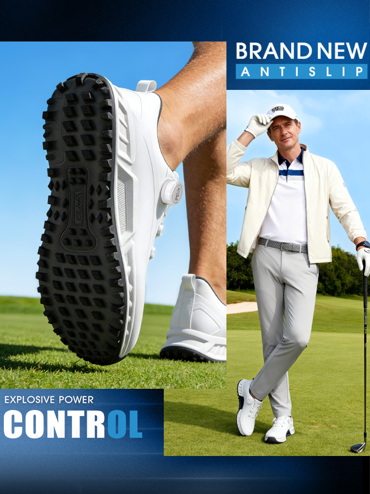 Giày golf nam PGM đế TPU chống nước, đệm êm, xoay núm chỉnh dây — XZ451-Xanh trắng, XZ451-Trắng bóng cánh hạc