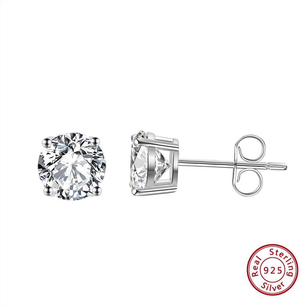 1 Paire Style Simple Couleur Unie Incruster Argent Sterling Zircon Boucles D'oreilles display picture 2