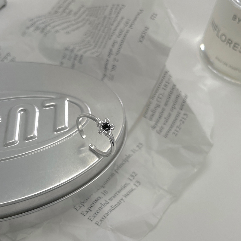 925純銀簡約個性小花戒指女生韓版ins冷淡風清新時尚氣質開口指環