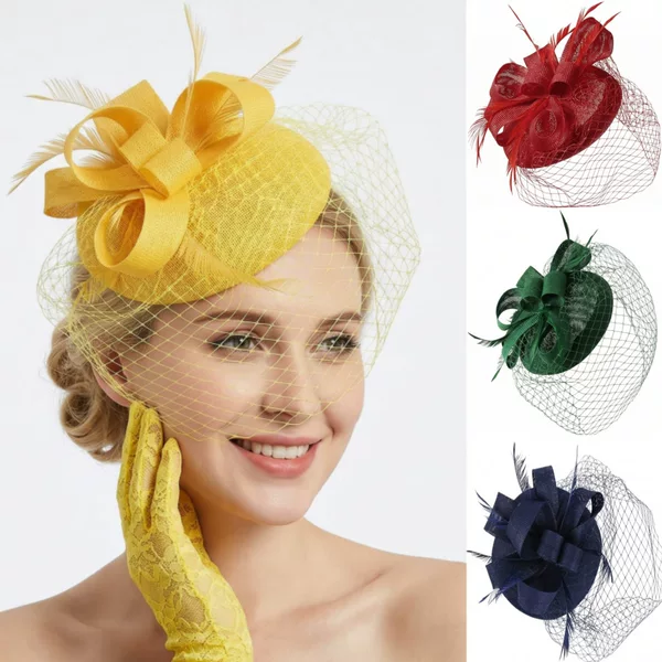 European and American New Style Linen Bridal Headwear, Feather Hair Accessories, Floral Mesh Veil, Evening Dress, Cheongsam Accessories