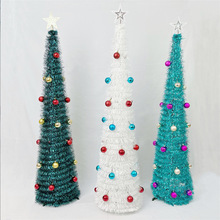 跨境新品圣诞节折叠树双色彩球炫蓝炫绿白色树可伸缩茜草毛条树