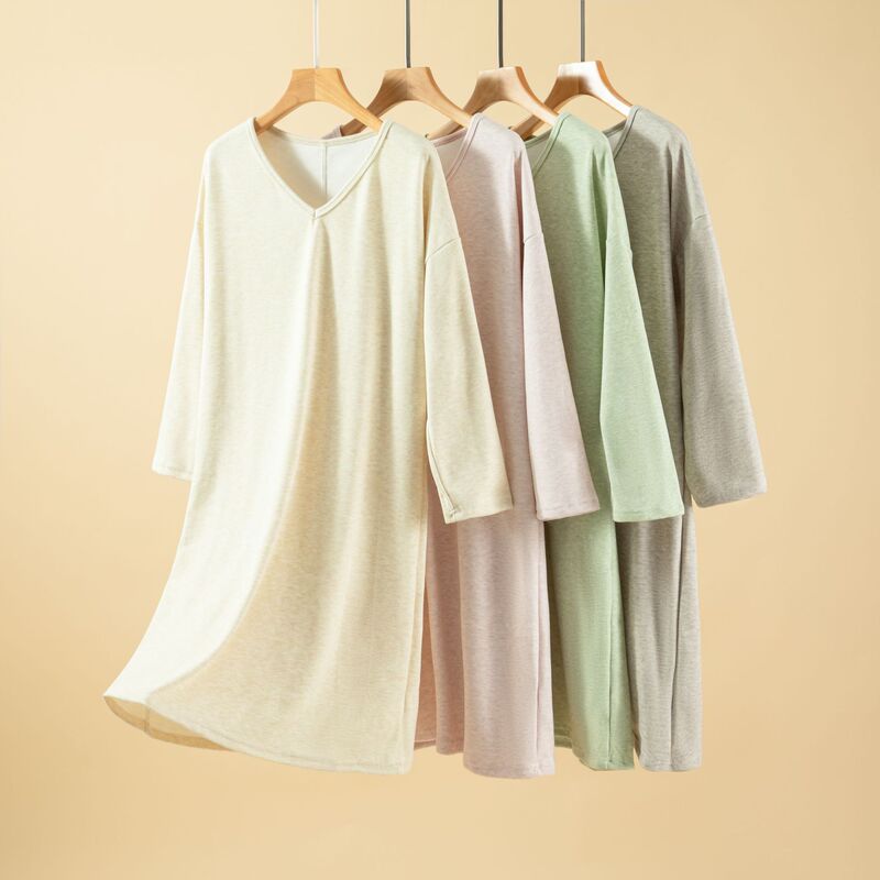Derong Fashionable Splicing V Neck Long-Sleeved Dress Autumn and Winter Brushed Skin-Friendly Warm Home Dress Casual Nightgown Derong Fashionable Splicing V Neck Long-Sleeved Dress Autumn and Winter Brushed Skin-Friendly Warm Home Dress Casual Nightgown