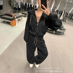 2025秋冬新款高版AW水晶钻抽绳连帽卫衣长袖长裤休闲拉链开衫套装