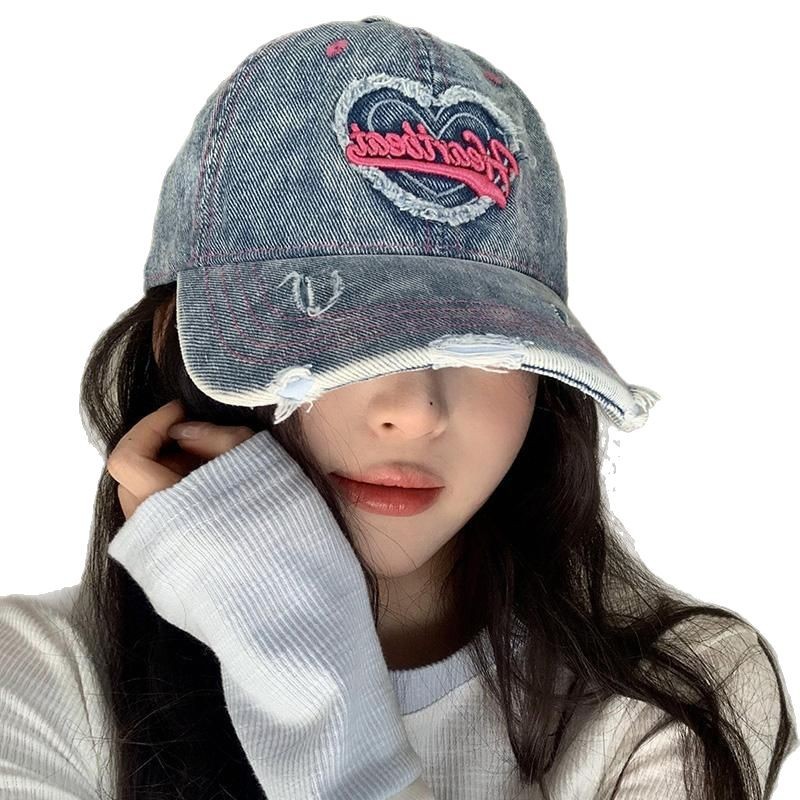 Amor lavado con agua gorra de béisbol de vaqueros mujer retro agujero viejo gorro ancho gorro gorra gor