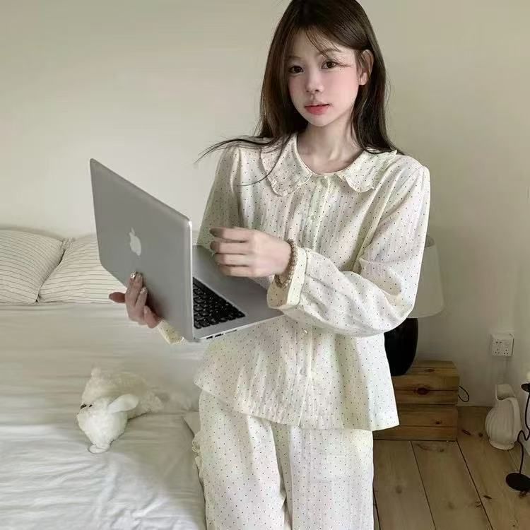 睡衣女韩版i云朵棉长袖长裤公主风开衫娃娃领家居服春秋睡衣套装