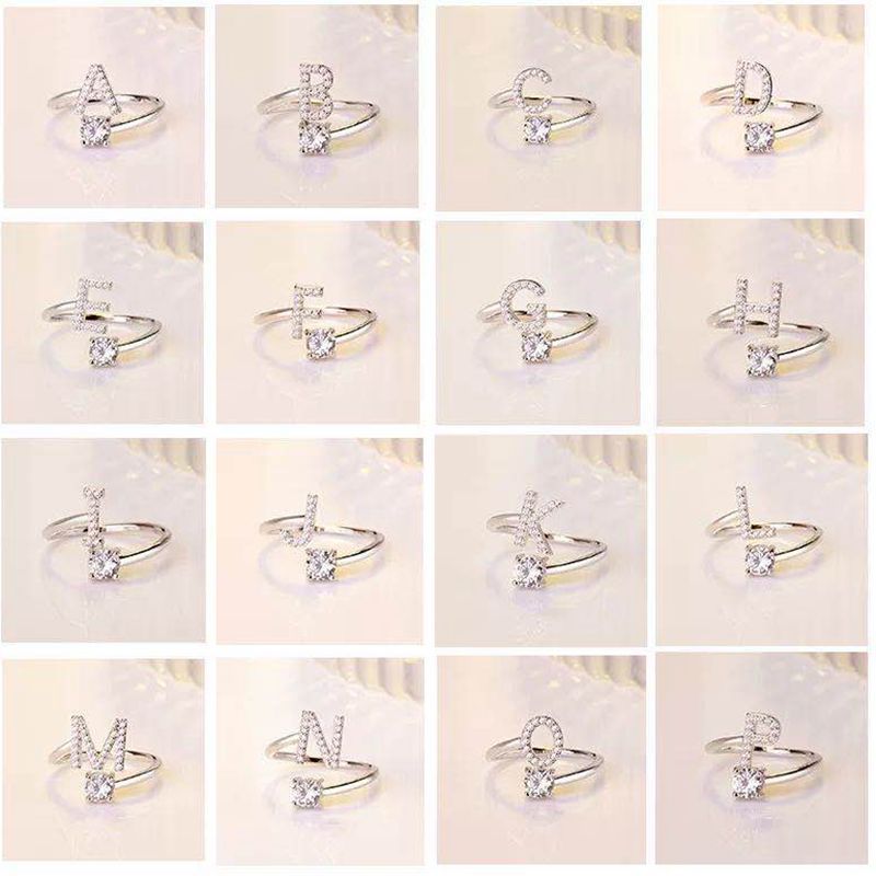 Student Creative Simple Combination New 26 English Letter Style Diamond Ring with Open Ring