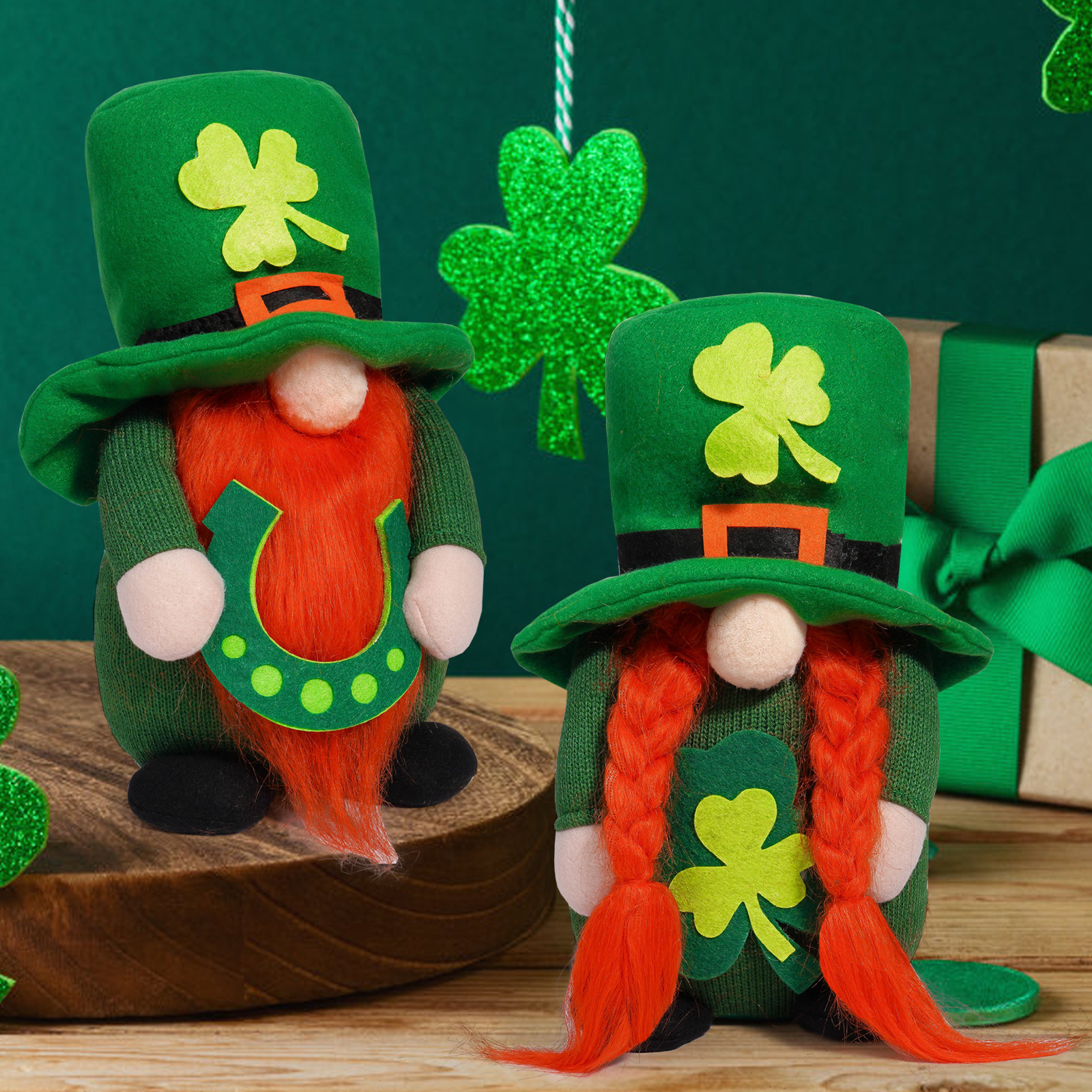 Muñecas irlandesas transfronterizas del día de San Patricio muñecas de hojas verdes Rudolph ornamentos regalos navideños