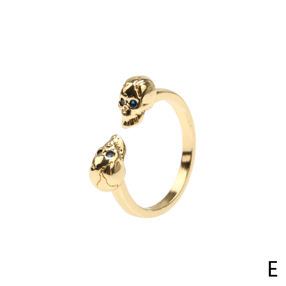 European and American cross-border micro-inlaid color zirconium open skull personality adjustable ri