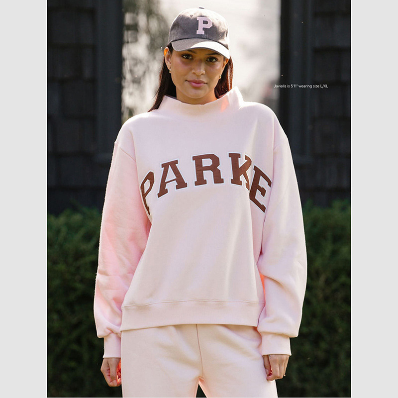 25 New Winter Style North American Niche Parke Letter Patch Embroidered Light Pink Loose Cotton Women's Sweatshirt