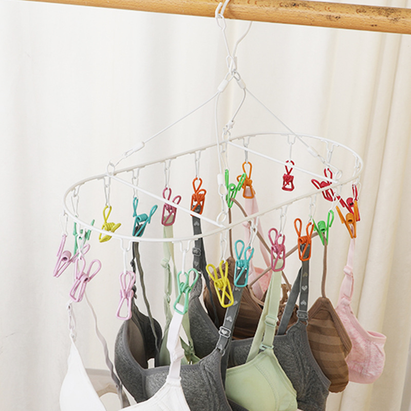 Cross-border Explosions Rainbow Clothes Hanger Home Balcony Drying Underwear Artifact Socks Rack Multi-clip Socks Rack Dormitory Round No