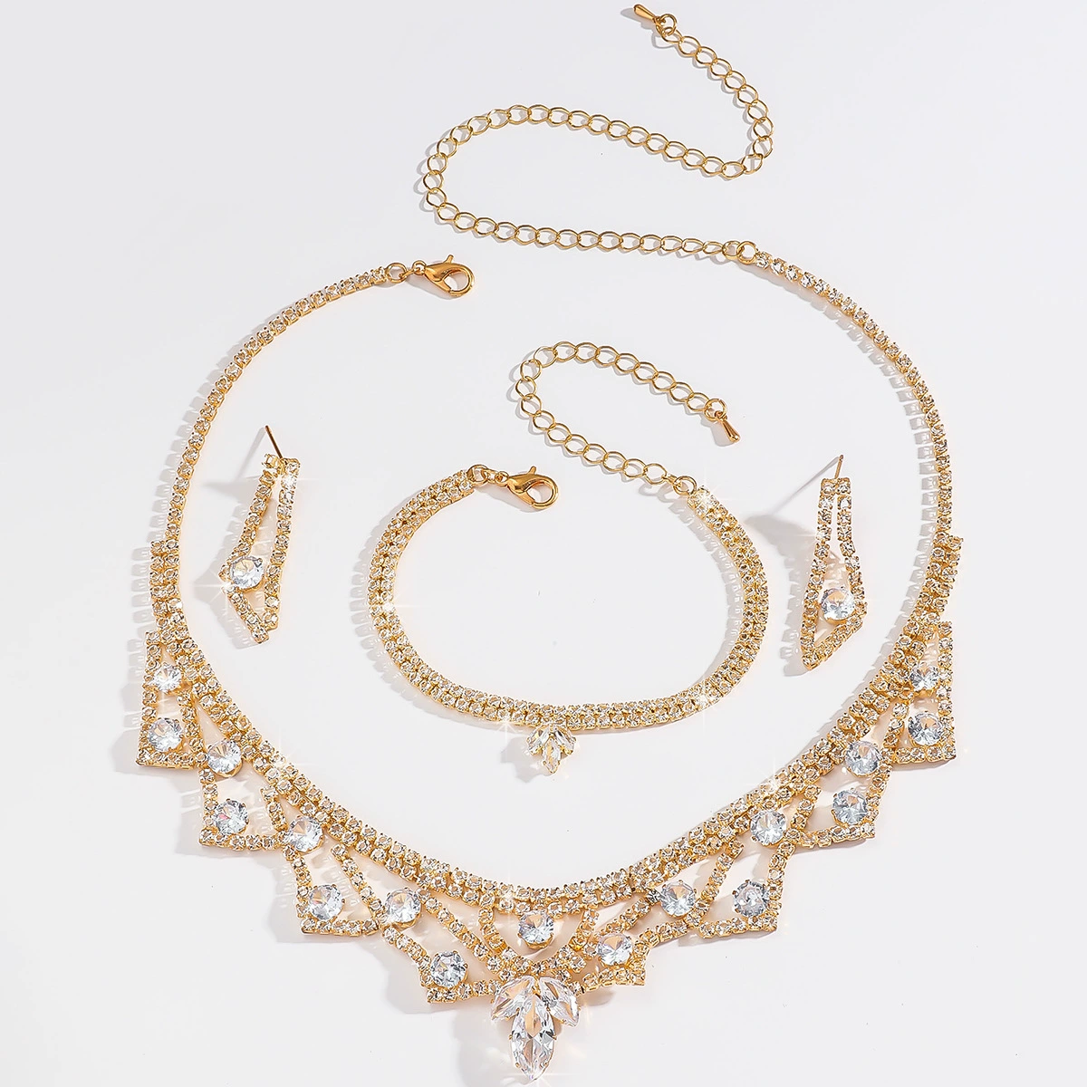 Fashionable zirconium, pendant, necklace and bracelet, set, dress, chain for key bag , for import, European style, diamond encrusted