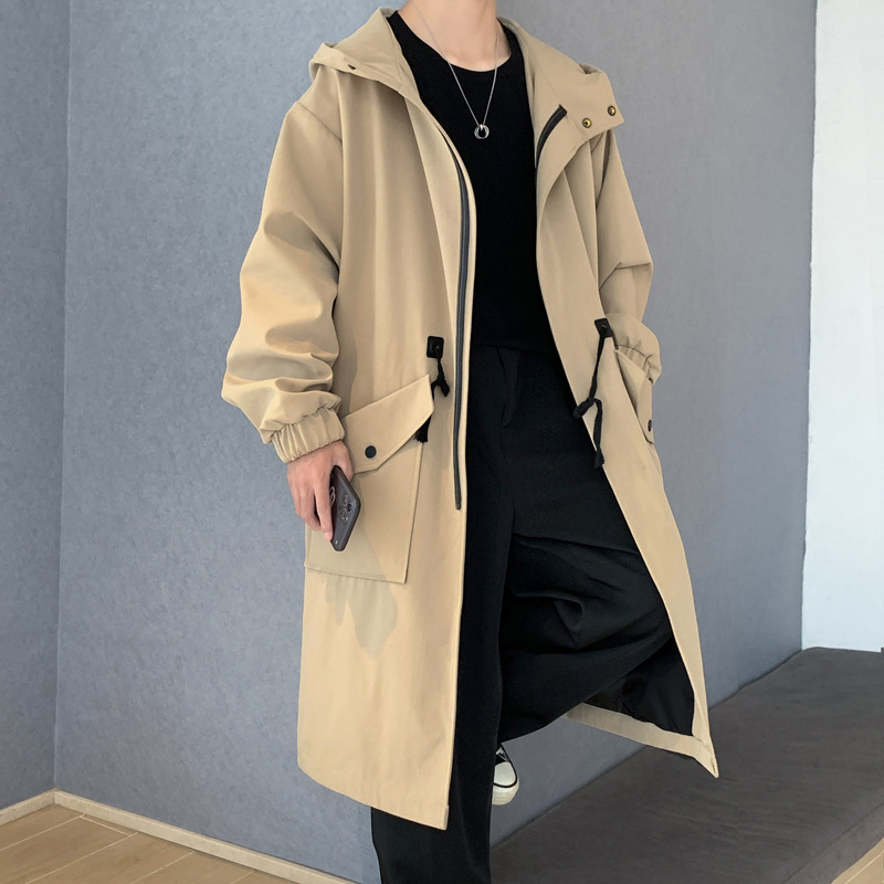 Gabardina negra para hombre de longitud media marca de moda suelta Otoño e Invierno estilo coreano japonés estilo de moda de Hong Kong más tamaño abrigo image 4