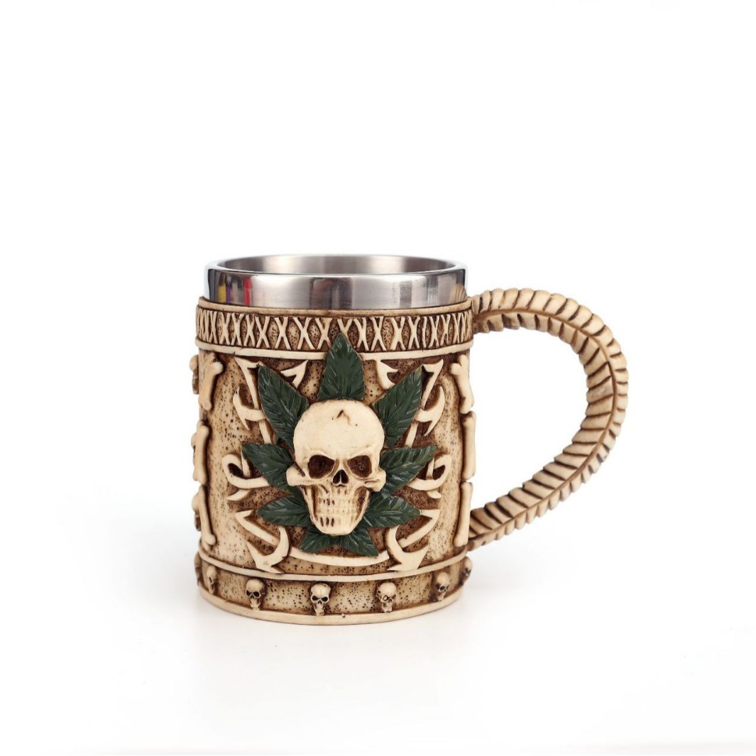 El Comercio exterior transfronterizo cráneo taza 3D tridimensional de doble capa de acero inoxidable artesanías de resina copa de vino en stock al por mayor