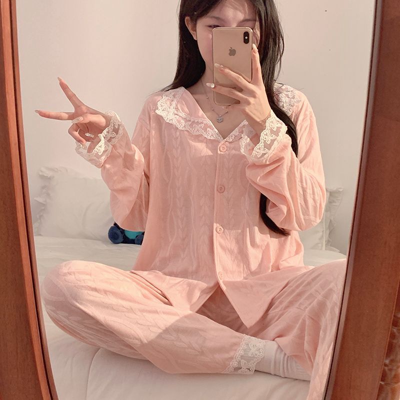綿の新しいins風ネットの赤いパジャマの女性の春と秋の冬のカーディガンの家庭服|undefined