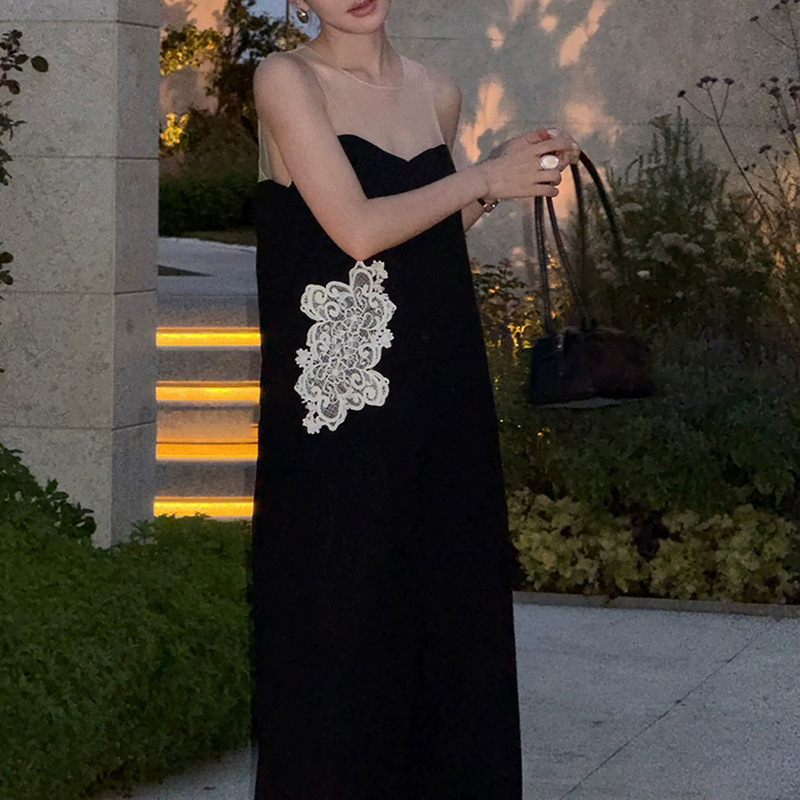 In Stock【Hazy Summer Night】Linen High-End Black Mesh Embroidered Dress H-Shaped Tank Dress for Women In Stock【Hazy Summer Night】Linen High-End Black Mesh Embroidered Dress H-Shaped Tank Dress for Women