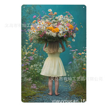 花卉复古墙壁装饰庭院标志车库农场金属乡村礼品户外装饰乡村锡标