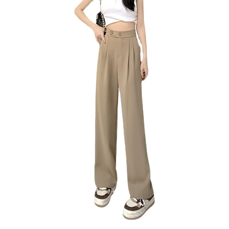 Костюм с широкими штанинами, женские свободные прямые брюки для похудения, универсальные повседневные брюки с высокой талией и драпировкой, Ранняя весна 2023 года