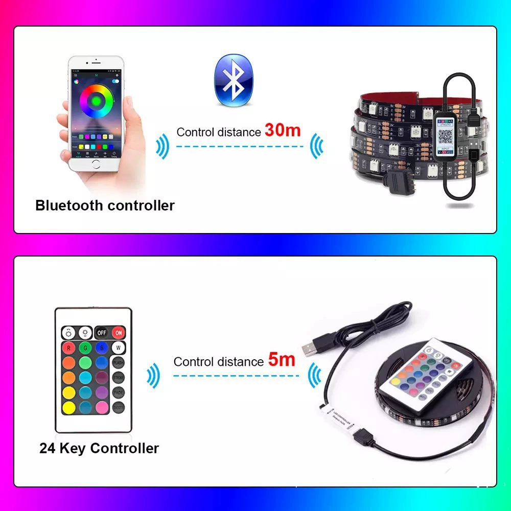 LED самоклеящаяся светодиодная лента 5 В, 5050 RGB, варианты длины и управления (водонепроницаемая/не водонепроницаемая)