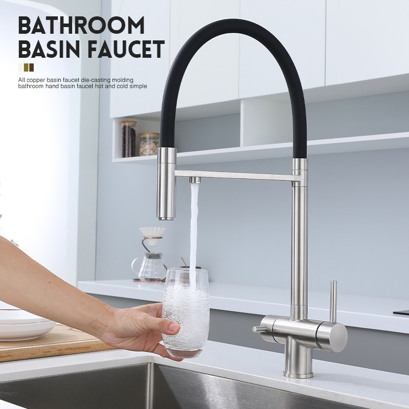 Italian Gessi Retro Mechanical Kitchen Faucet with Retractable Pull-Out All-Copper Three-In-One Water Purification Faucet Italian Gessi Retro Mechanical Kitchen Faucet with Retractable Pull-Out All-Copper Three-In-One Water Purification Faucet