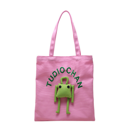 Summer Versatile Korean Canvas Bag New Niche Design College Student Commuting Shoulder Bag Internet Celebrity Cute Tote Bag