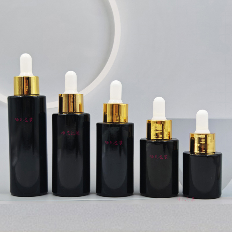 スポット供給 20ml-60ml 黒遮光スポイトエッセンシャルオイルボトルフラットショルダーローションスプレー化粧品ガラスボトル|undefined