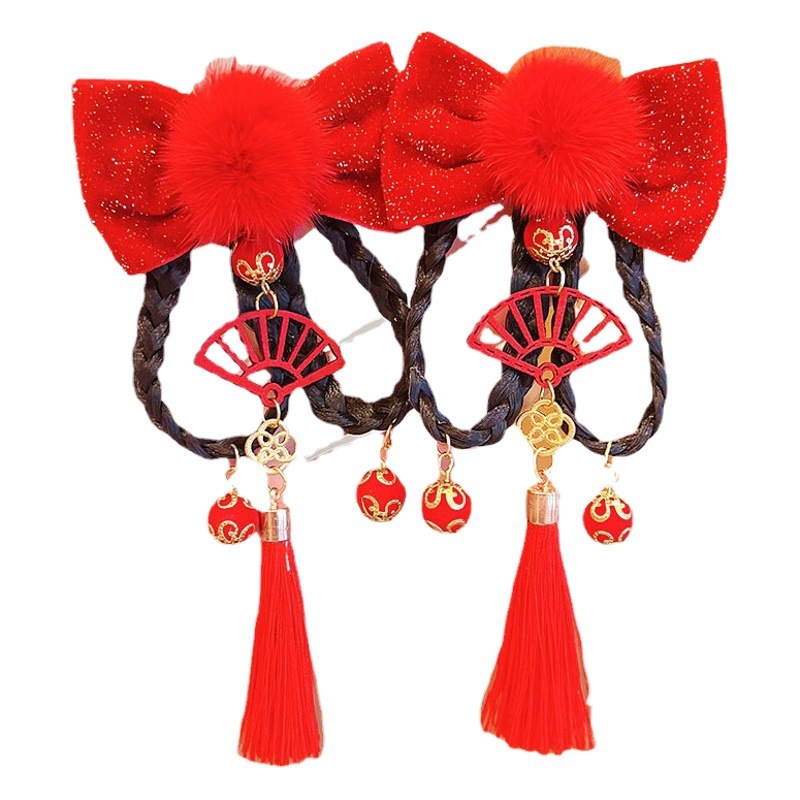 Bebé de las niñas Año Nuevo tocado estilo chino horquilla tocado flor accesorios para el cabello Hanfu estilo antiguo Año Nuevo niña horquilla